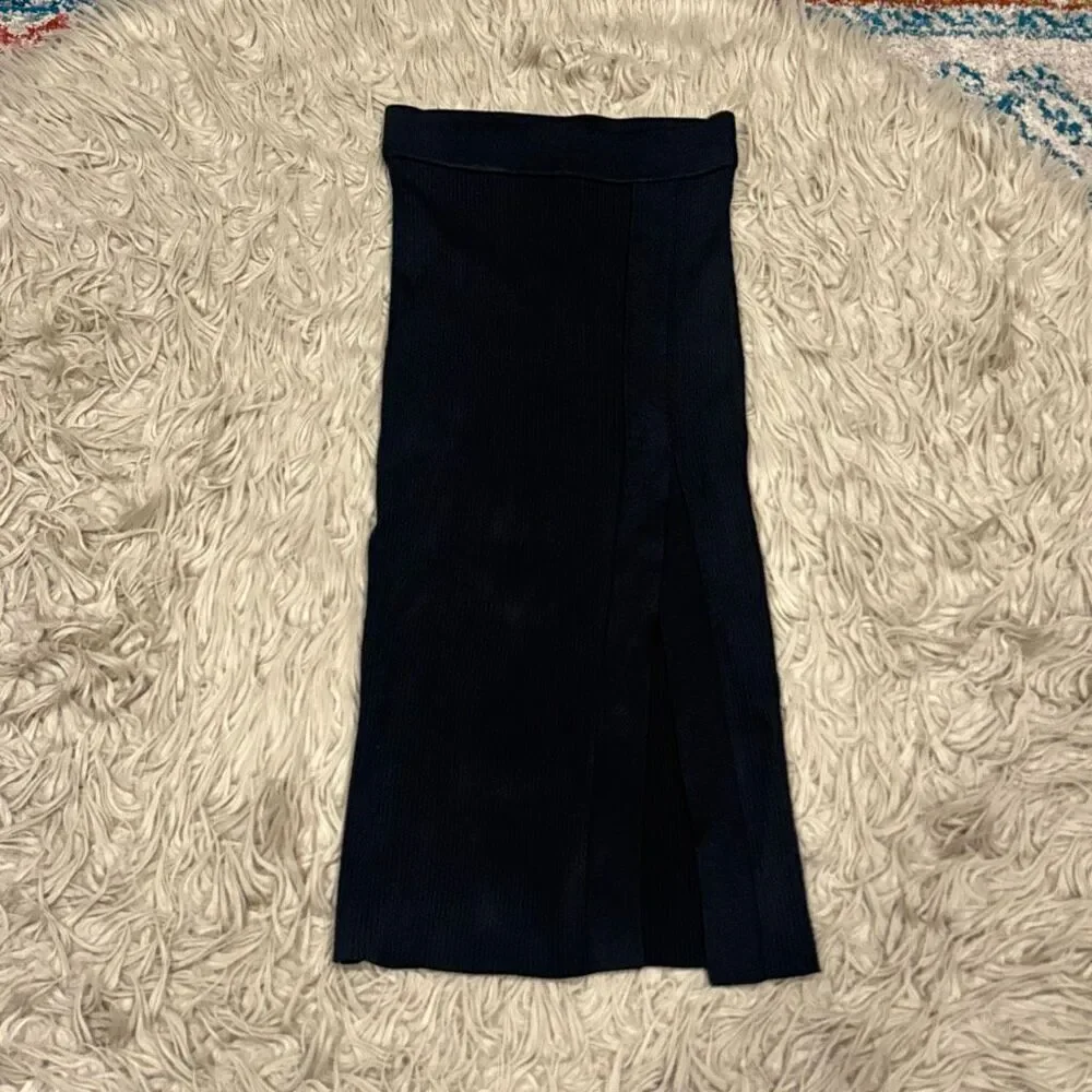 NWT Good American Shine Ribbed Slit Midi Skirt size 00/0